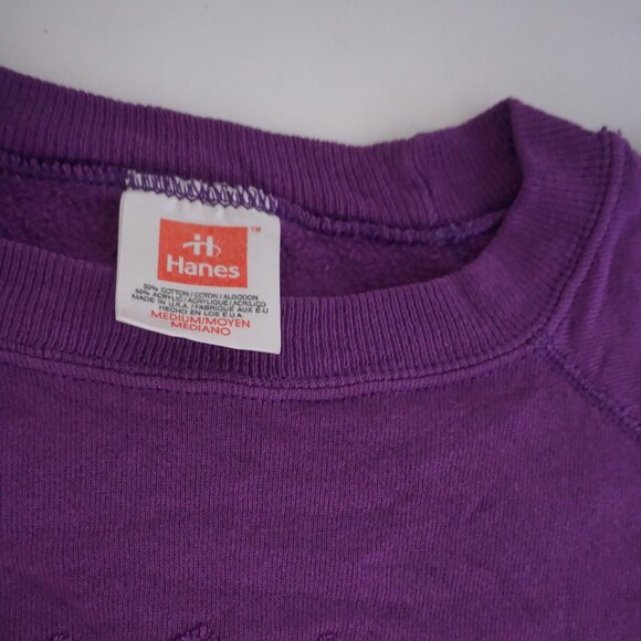 VTG Hanes Purple Cotton Blend Patchwork Quilt Graphic Mosaic Sweatshirt M - Picture 9 of 9